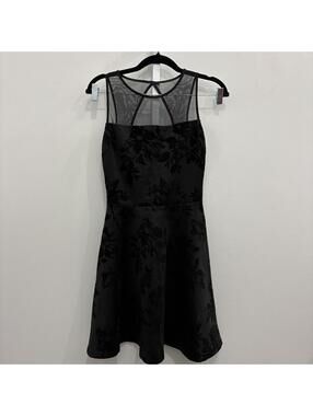 Bar III Black Mesh Floral Fit and Flare Dress